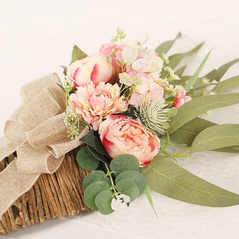 鸿禹春季柳叶牡丹花篮花环仿真花藤篮门篮门挂装饰壁挂爆款热销花