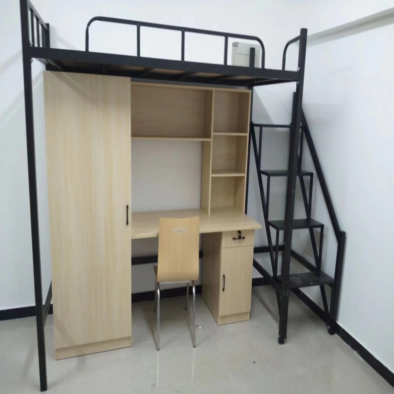 连体床实木交错式上床组合多功能下柜下桌上下铺衣柜书桌一体高低