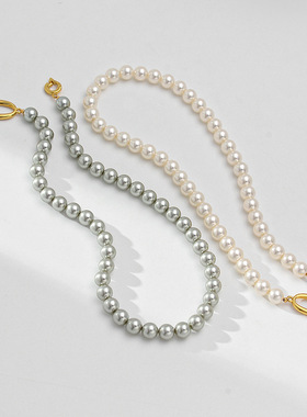 赫本风珍珠项链真多麻银