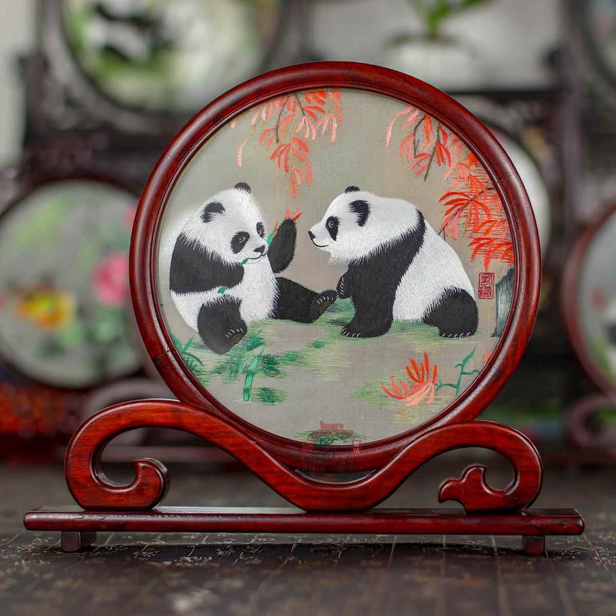 手工艺品蜀绣熊猫小摆件