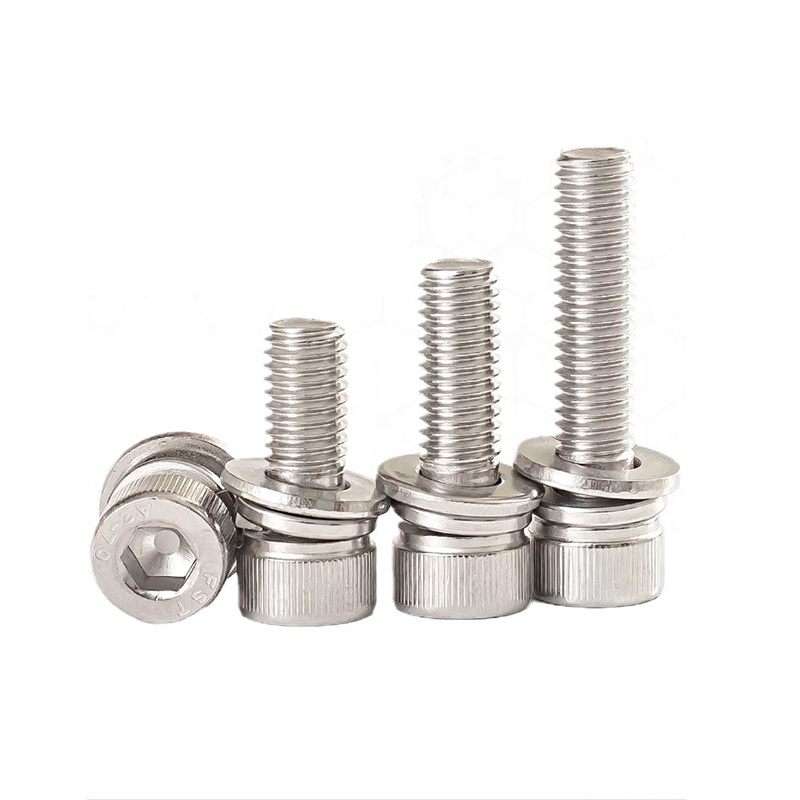 M3M4M5M6M8M10mm304不锈钢三组合内六角螺丝圆柱头自带平弹垫螺钉