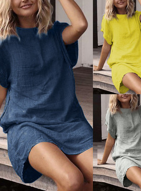 Crew Neck Linen Dress women summer dress vestidos femininos