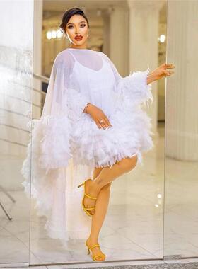 非洲性感白色天鹅裙礼服配吊带裙Africa Women Sexy White Dress