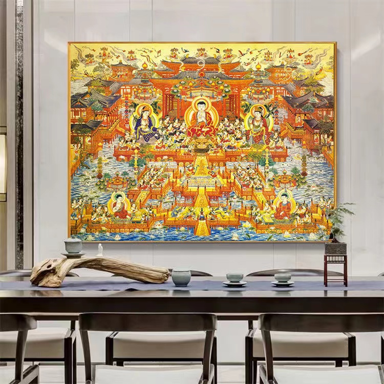 接引图西方如来佛三圣佛像画教晶瓷网红西方极乐世界全景图装饰画