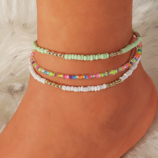 3pcs/set Bohemian Colorful Beaded Beads Anklets For Women Su