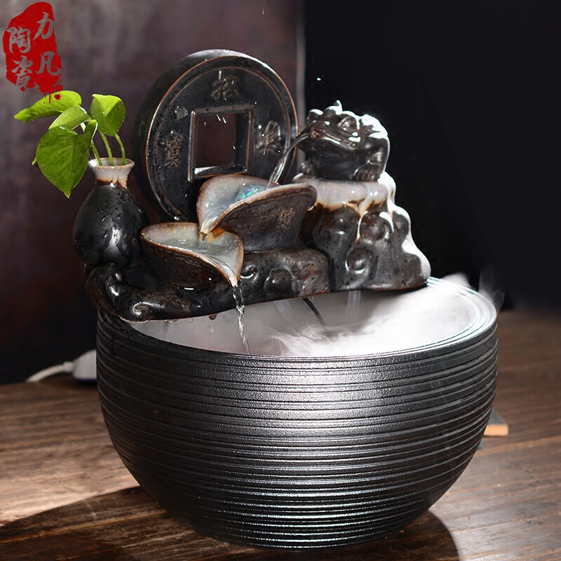 客厅玄关装饰陶瓷流水喷泉摆件招财风水轮加湿器鱼缸公司开业礼品