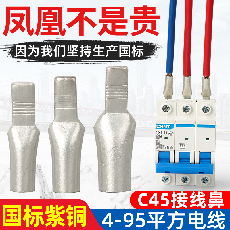 C45空开凤凰鼻鸭嘴舌铜接线紫铜国标A级加厚插针单压插片接线鼻铜