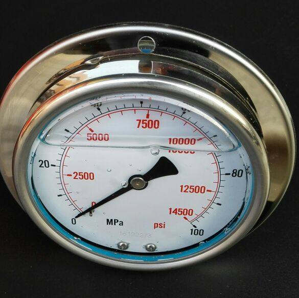 轴向带边不锈钢耐震压力表 YN-100ZT-BF 0-100mpa 14500psi 100mm