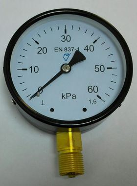 压力表 直径100mm 压力0～60kpa 螺纹m20x1.5 每小格2kpa 1.6级