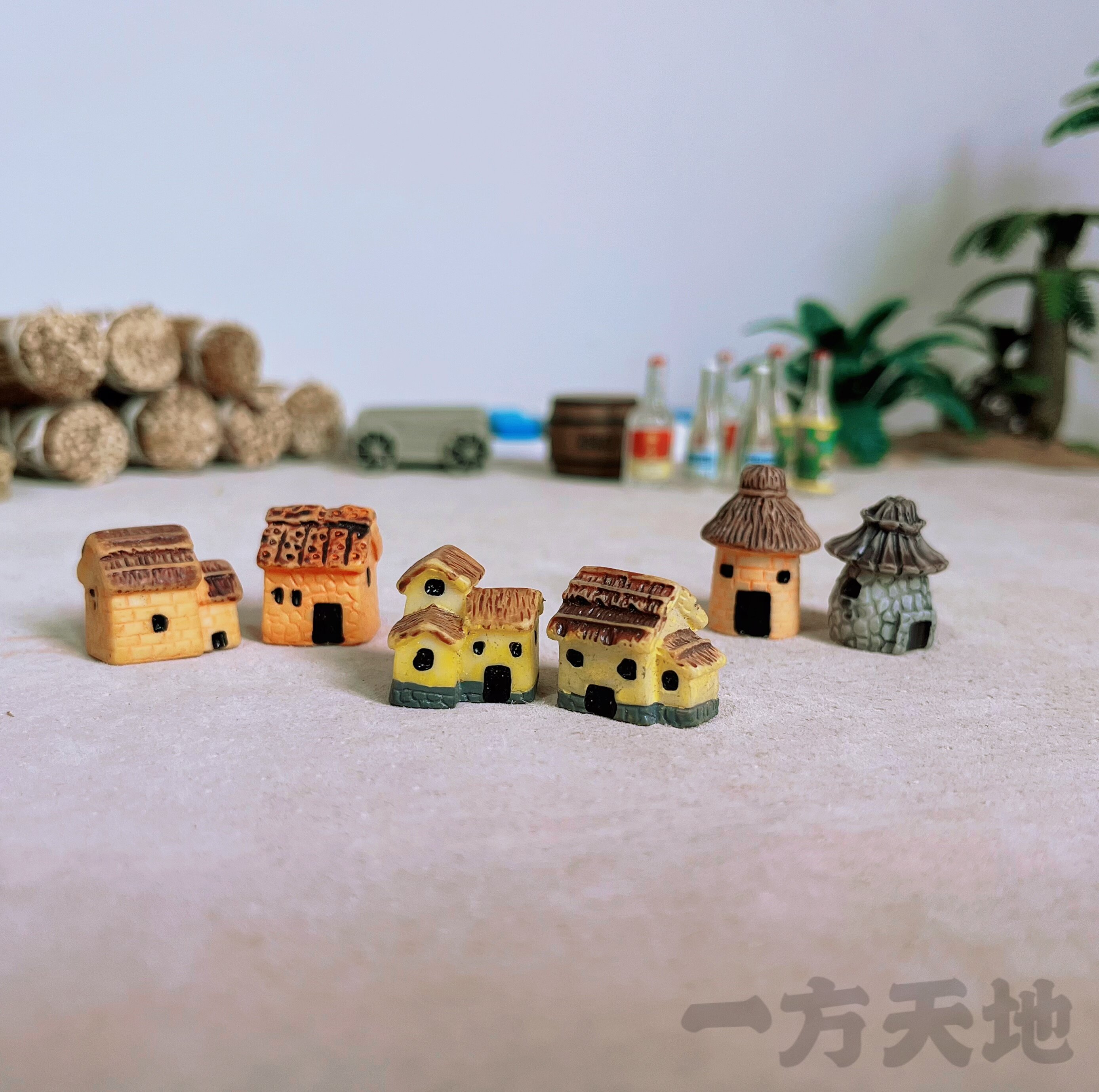 场景模型仿真微缩房子迷你小茅草屋微景沙盘拍摄道具造景装饰摆件