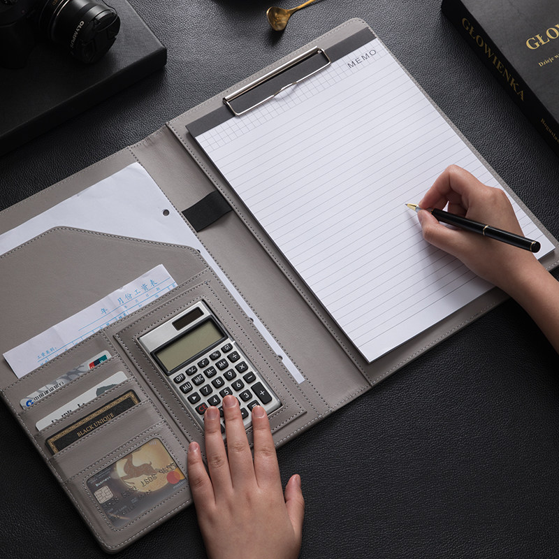 A4多功能商务礼品办公用品多层大容量活页文件夹可放银行卡计算器