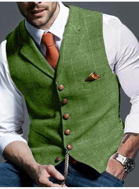 2023春秋季男士休闲格子背心男士马甲男装外套Waistcoat for men