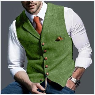 2023春秋季男士休闲格子背心男士马甲男装外套Waistcoat for men