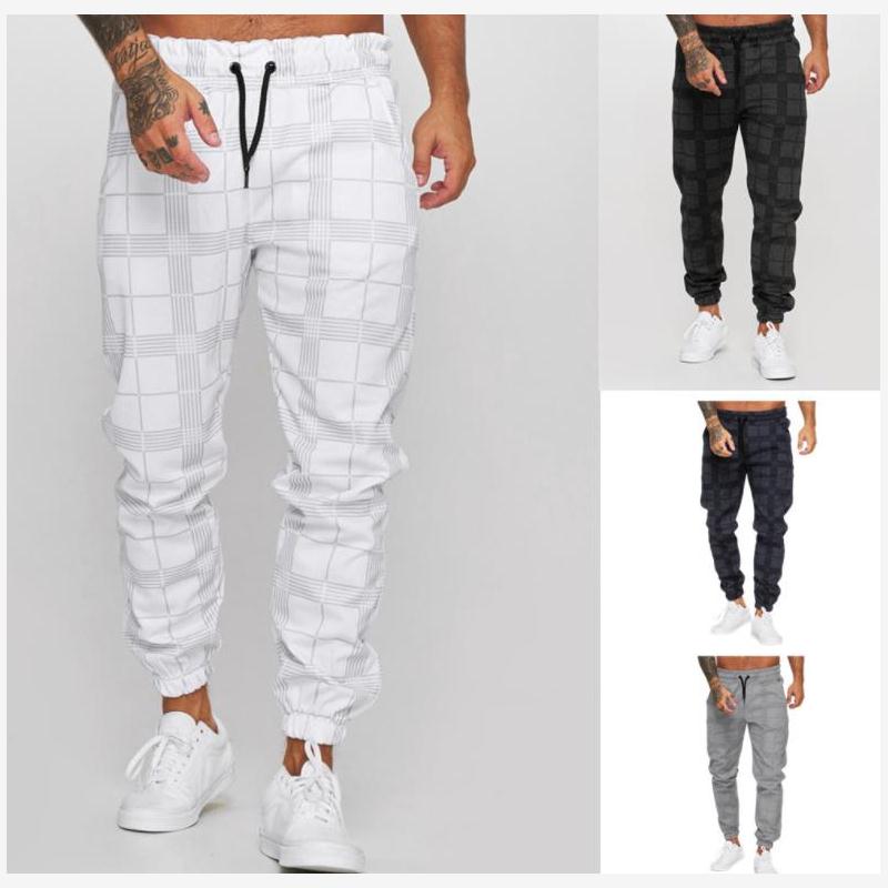 trousers 方格子3D数码印花休闲裤健身小脚裤束脚裤 格子裤男秋季