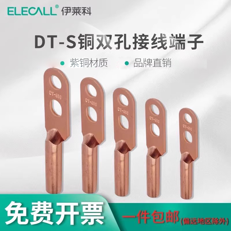 双孔铜鼻子25接线端子35紫铜50加厚70铜线耳95双眼DTS过渡120平方