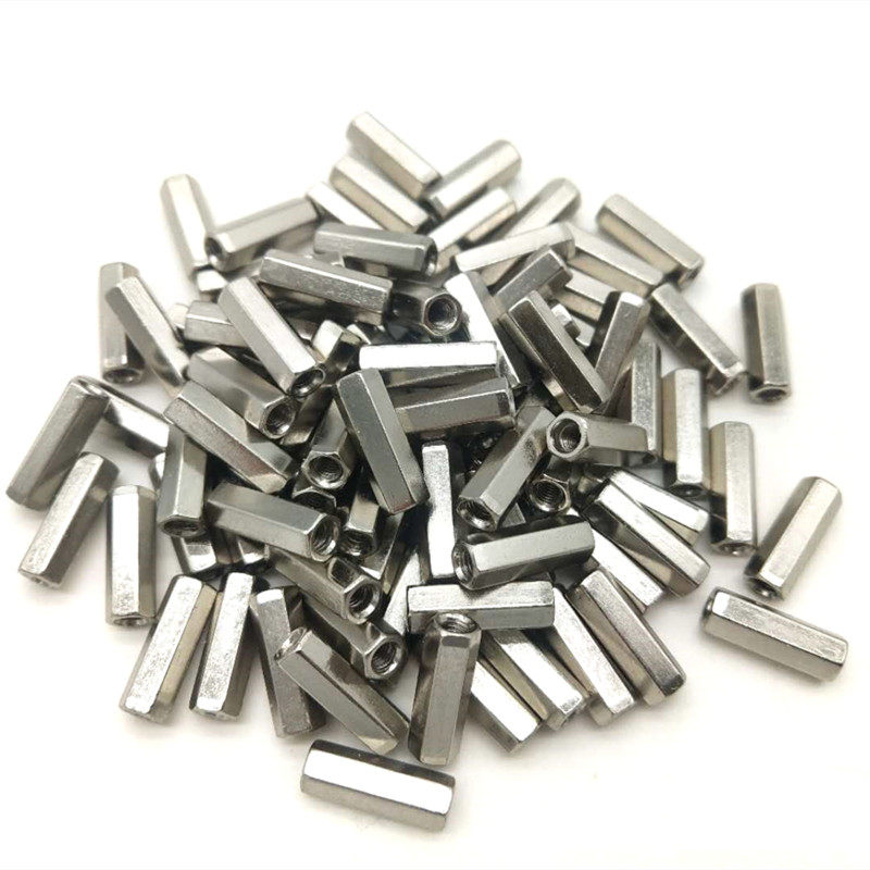 M3M4双通六角螺柱隔离支撑柱碳钢镀镍双内牙加长螺母柱对边5/6mm