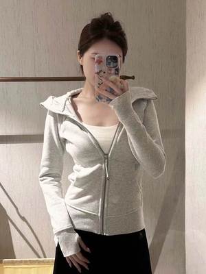 修身卫衣女早春显瘦运动连帽外套短款2024新款春秋季韩版上衣