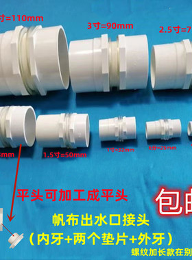 帆布排水口PVC水箱鱼缸上下水接头PVC内外丝牙直接篷布池排污口75