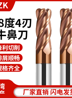 LZK台湾钨钢圆鼻铣刀HRC60度4刃涂层牛鼻刀 数控钨钢硬质合金铣刀