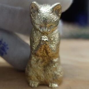 纯铜实心猫拜月装饰设计居家装修打坐坐禅佛系拜佛猫猫咪可爱摆件