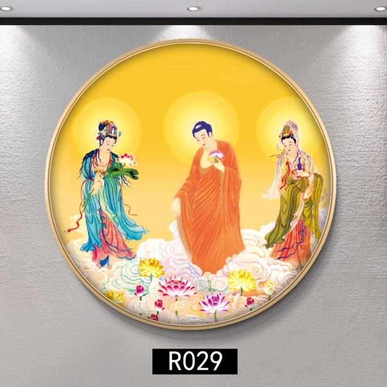 装饰画佛像圆形供奉圣三阿弥陀西方观世音大挂画壁佛堂势至佛像