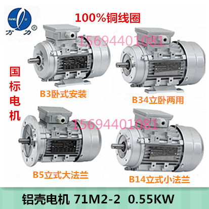 2极0.55KW方力铝壳电机YE2/YE3/FL-71M2-2-550W三相异步电机国标