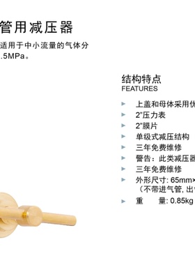 AMFLO敦阳R82L系列管用减压器 R82LIN-125 R82LY-15氮气氧气乙炔