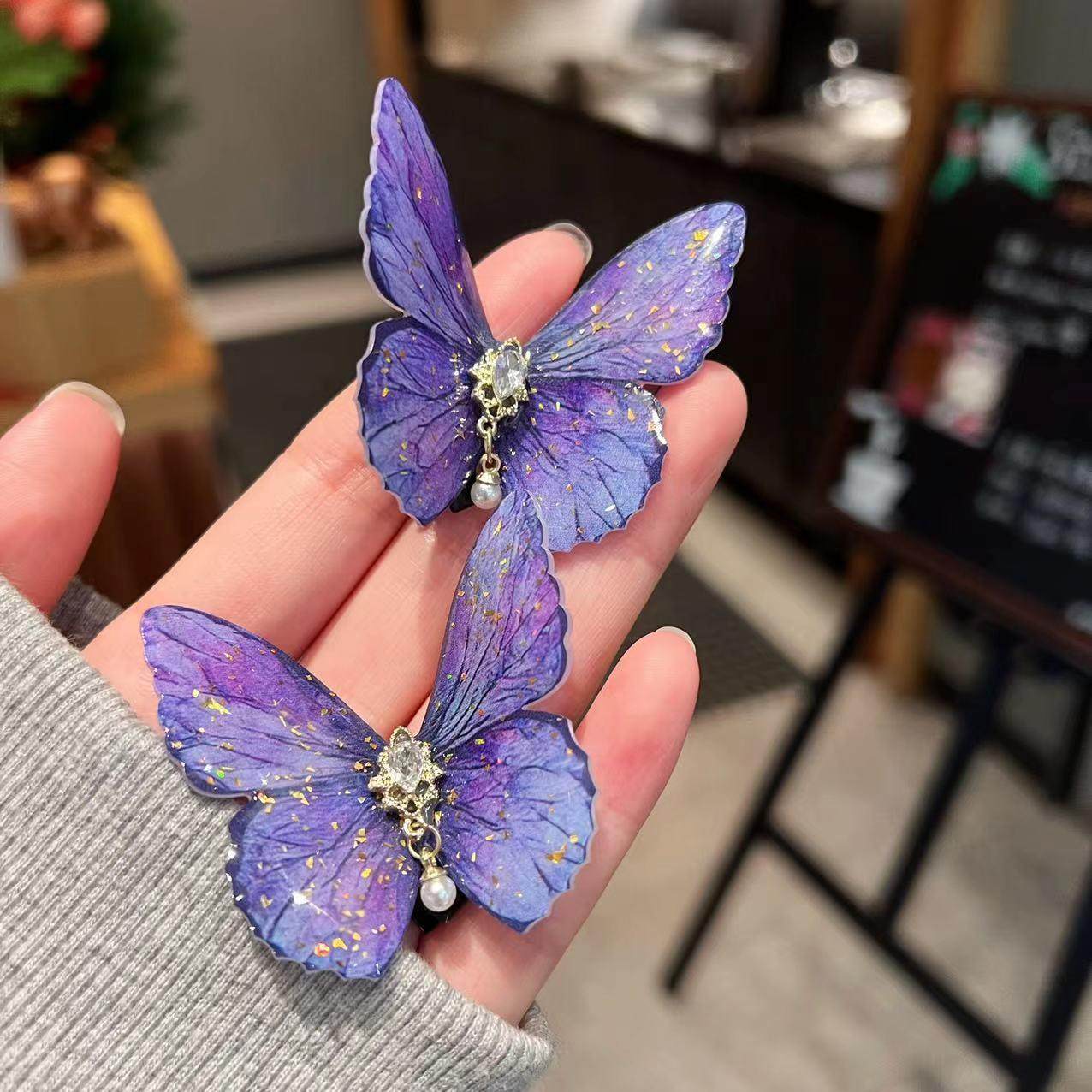 复古冰灰蓝蝴蝶边夹鬓角发夹头饰女鸭嘴夹闪闪亮气质宫廷配饰侧边,饰品/流行首饰/时尚饰品新,发饰,淘宝优惠券,粉丝福利购,淘宝优惠卷