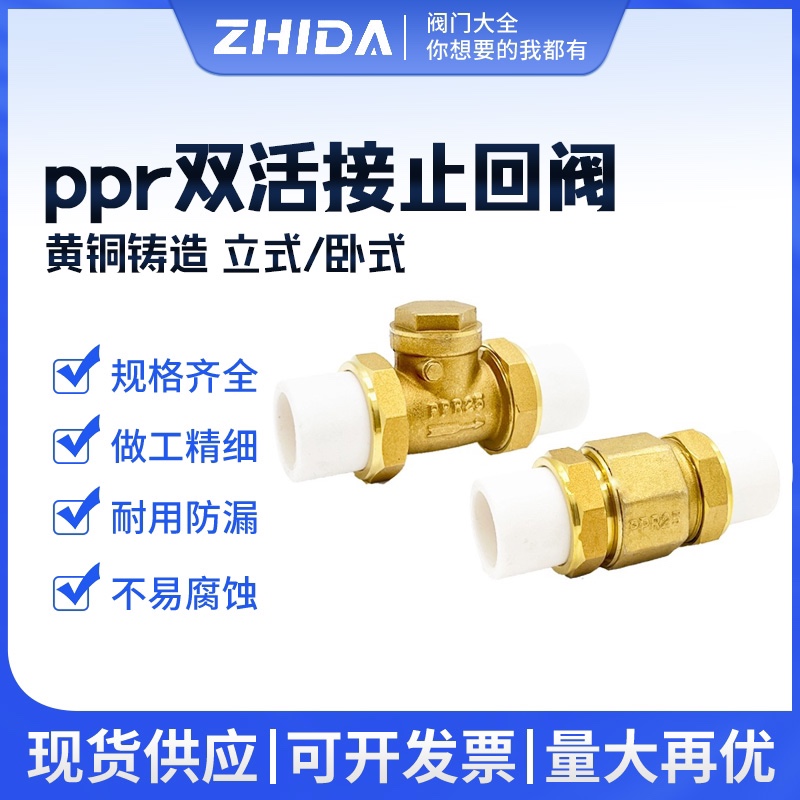 铜止回阀PPR铜卧立式双活接单向阀逆止自来水管表4/6分DN20/25/32
