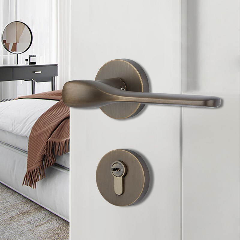 黑色现代门锁室内卧室房间门锁静音门锁通用型家用木门铜锁拉手