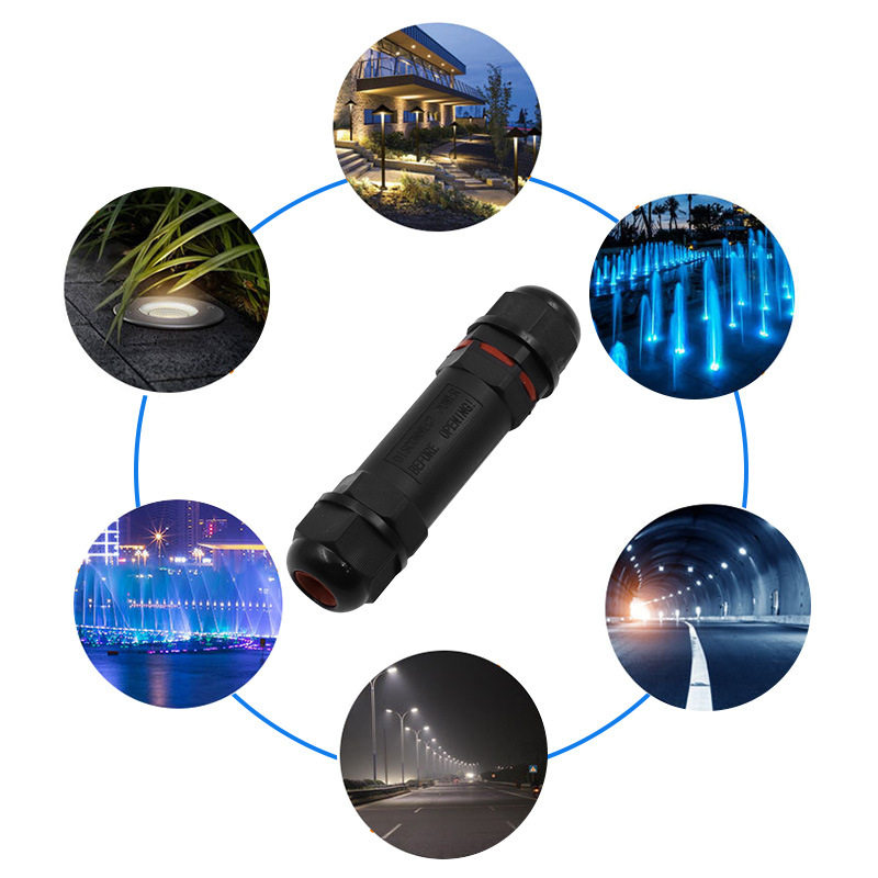 户外LED灯具直通防水连接器 三芯防水接头 3芯IP68两通防水连接器