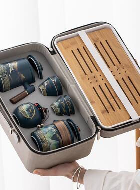 便捷江山旅行茶具套装千里茶盘用户外旅游简约功夫茶杯泡茶壶包家