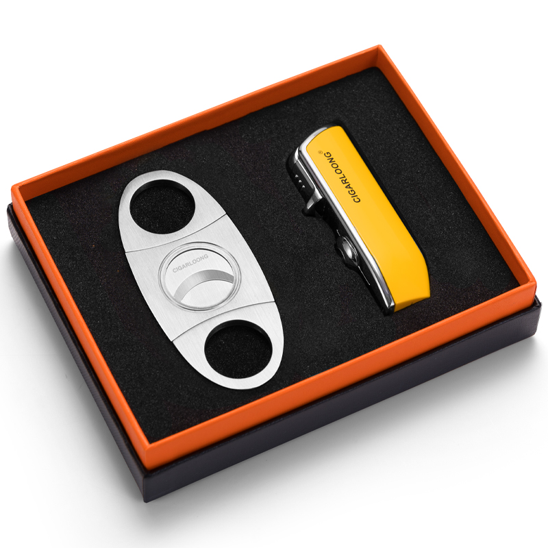 雪茄剪刀雪茄打火机2件套装锋利雪茄刀带雪茄钻孔礼盒包装