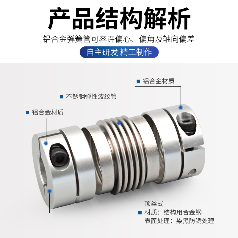 不锈钢夹紧式弹性柔性编码器铝合金波纹管联轴器电机丝杆精密大扭