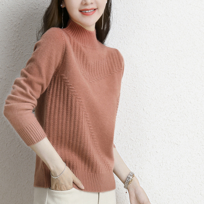羊毛衫100纯羊绒半高领毛衣女宽松套头针织衫秋冬加厚短款打底衫