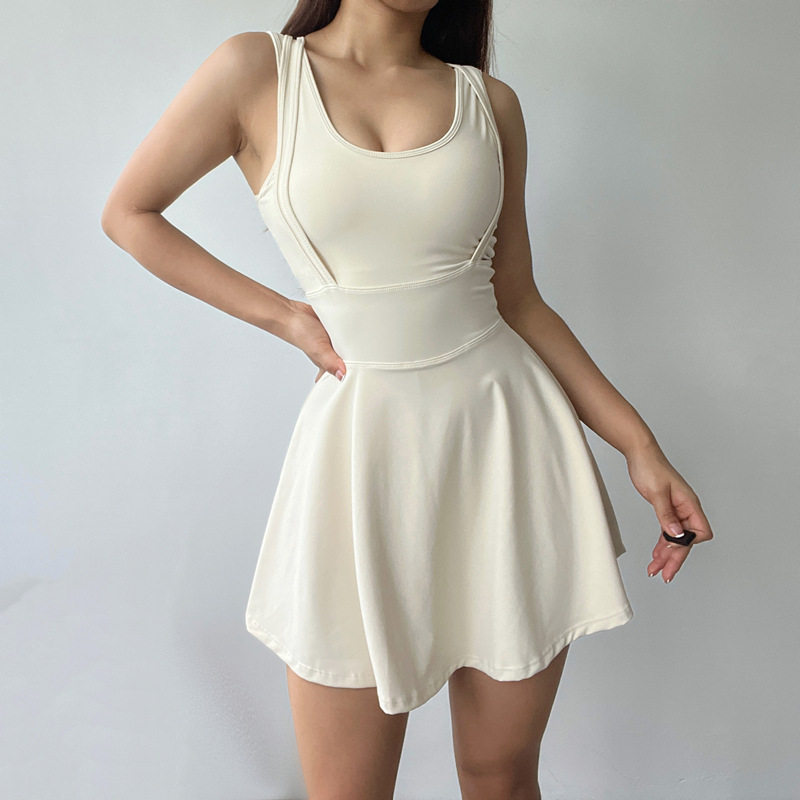 带胸垫运动连衣裙女速干羽毛球网球裤裙防走光健身冲浪服连体泳衣