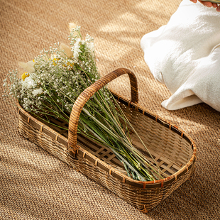 紫竹手提篮子竹水果篮休闲收纳框复古竹编包茶道收纳竹手提包拎包