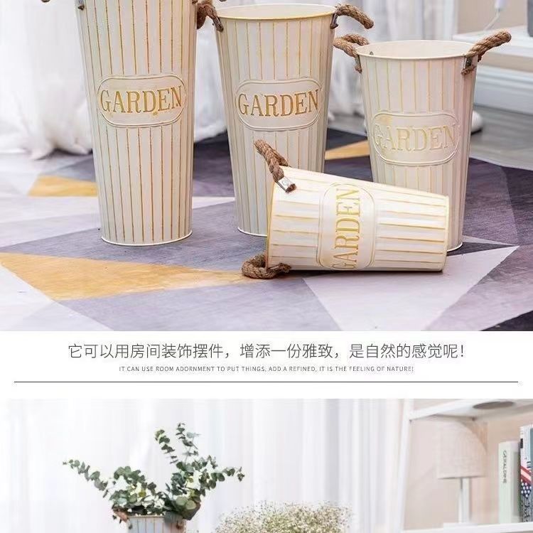 美式铁皮花桶鲜花桶花店创意插花桶客厅干花假花装饰桶家用醒花桶