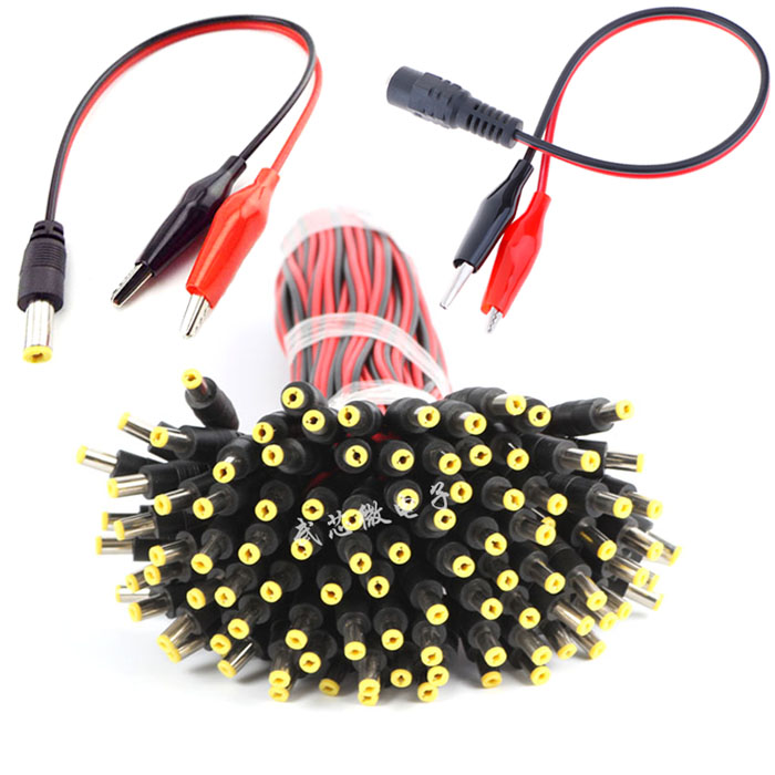 DC电源线转鳄鱼夹子5.5*2.1监控摄像机电源接头 红黑公母线12V24V