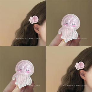 水母娃娃！海洋系列发夹可爱海豚！亚克力发夹侧边刘海头饰盘发器