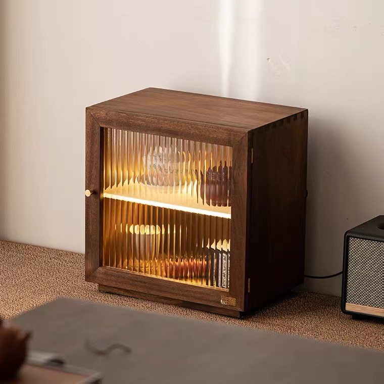 南美黑胡桃木桌面置物柜带门防尘咖啡杯茶具收纳架复古实木储物柜