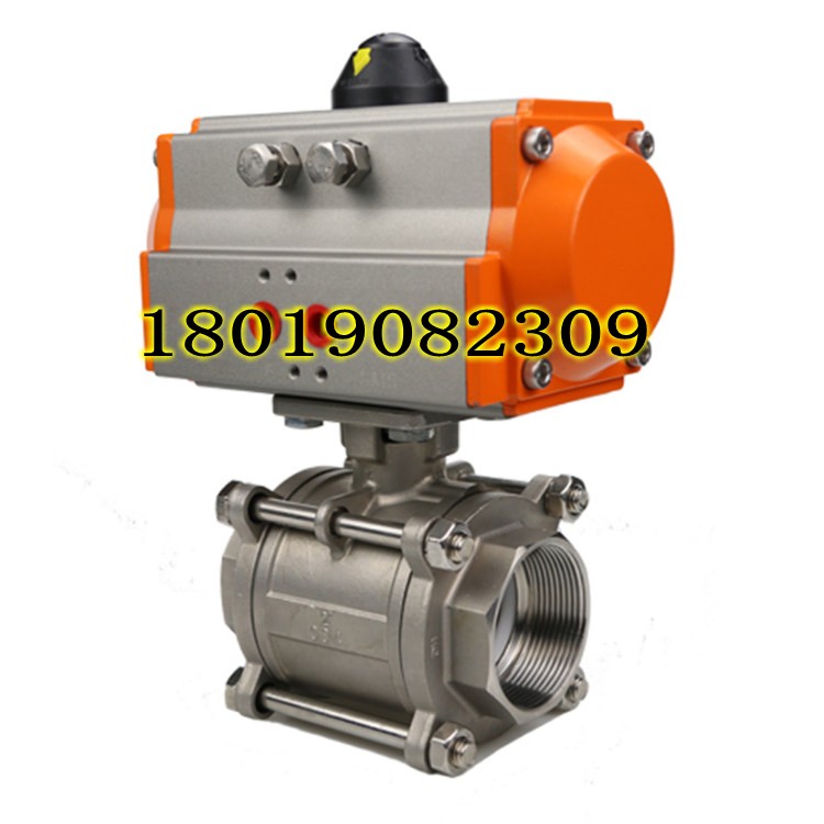 Q611F-16P气动AT双作用不锈钢三片式丝口DN15 20 25 32 40 50球阀