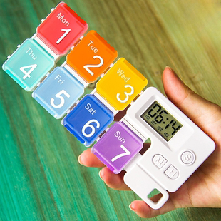 智能定时药盒便携可拆闹钟一周分装 药品盒老人吃药电子提醒器