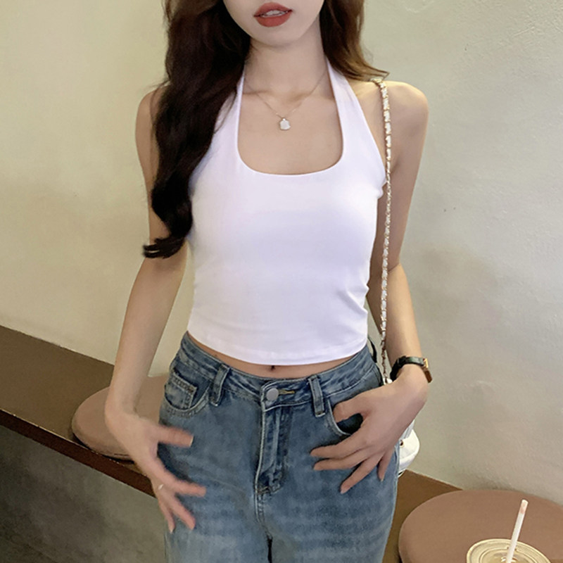 白色挂脖美背小吊带背心女内