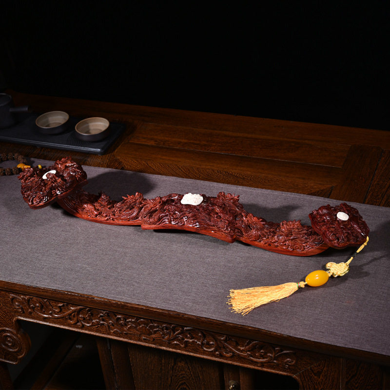 小叶紫檀九龙如意大号如意摆件木质工艺品礼品