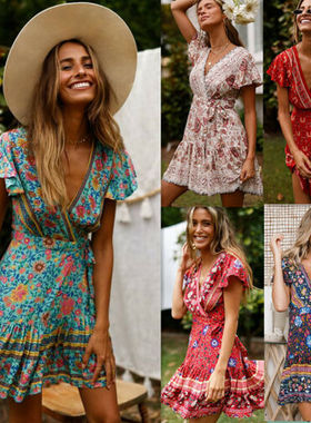 Floral Mini Vestidos Mujer verano vacaciones Sundress