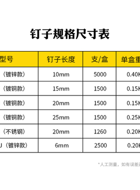 超越牌顶顶豪 F30MO铜片直钉 F30 F20 F15铜质气动直排钉子