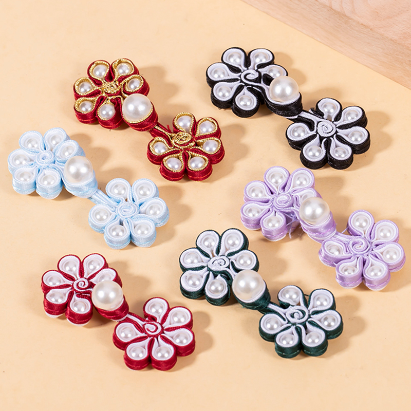 珍珠桃花旗袍盘扣中式高端精致时尚扣子国风手工黑色装饰纽扣配饰