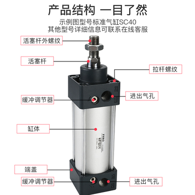 亚德客型气动气缸SC50*25X50X75X100-125X150X200X250/300X1000-S