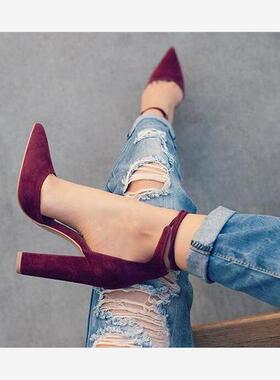 Women plus size 43 42 41 thick high heels shoes ladies pump